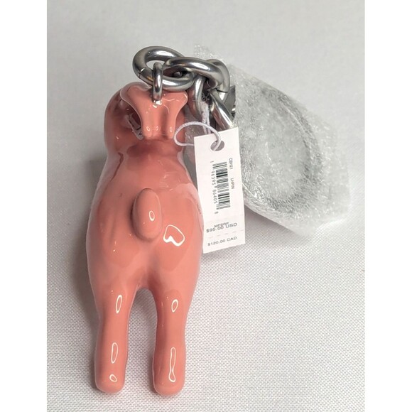 NWT Coach Bunny Rabbit Bag Charm Keychain Fob Silver / Coral Pink CBH21 - Picture 3 of 6